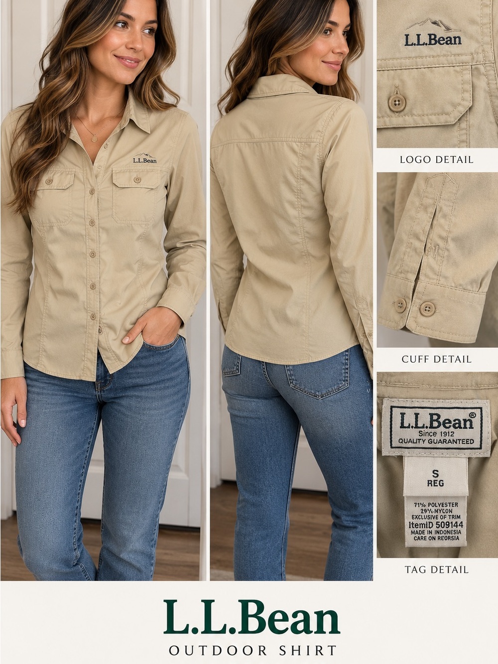 L.L. Bean Women's Khaki Button-Front Outdoor Shirt Jacket